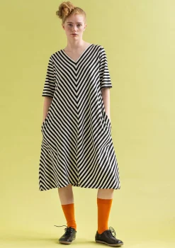 Gudrun Sjödén Basic-Streifenkleid Aus Bio-Baumwolle schwarz-ungebleicht