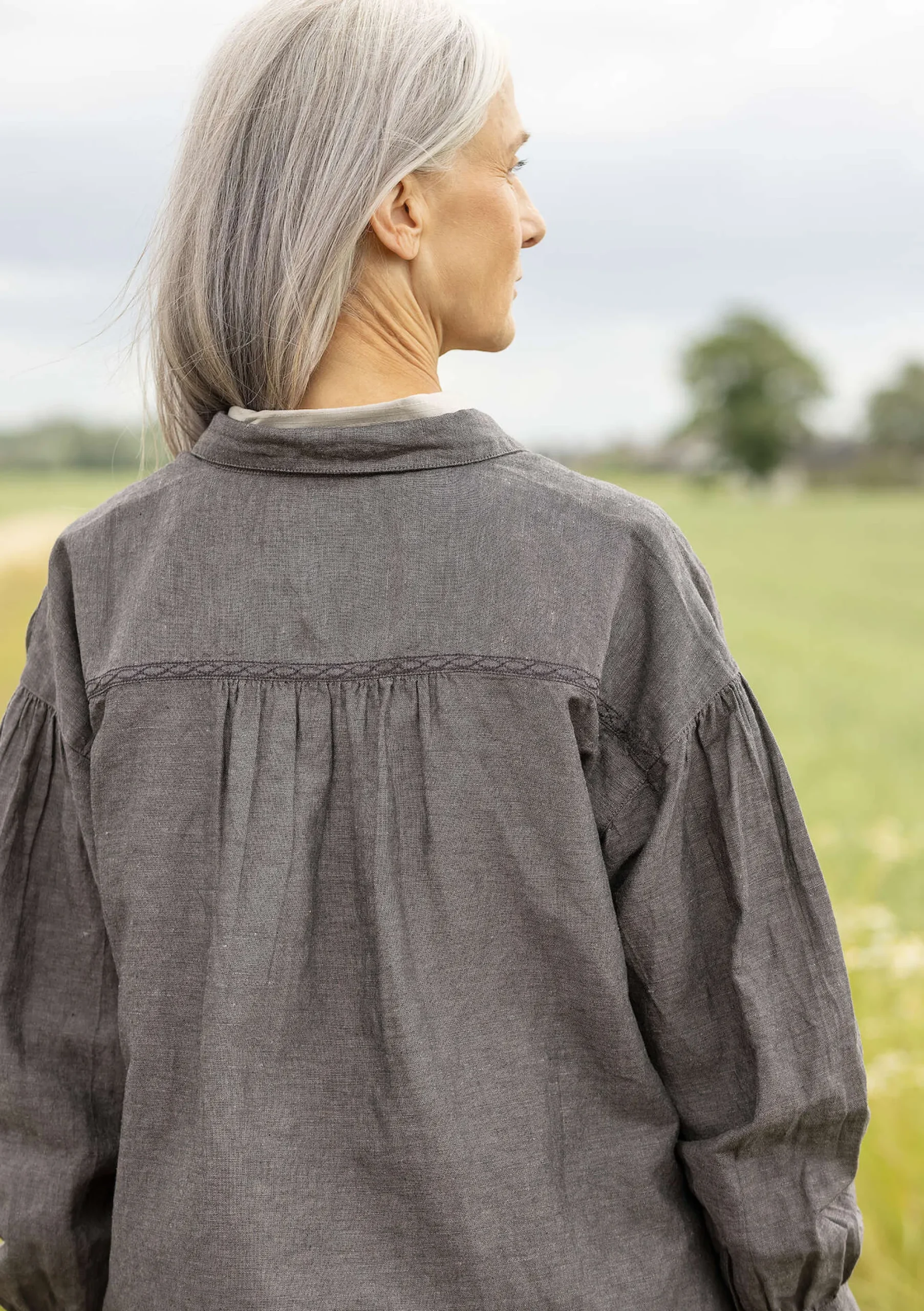 New Gudrun Sjödén Bluse Dunes Aus Bio-Baumwolle/Leinen aschgrau