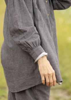New Gudrun Sjödén Bluse Dunes Aus Bio-Baumwolle/Leinen aschgrau