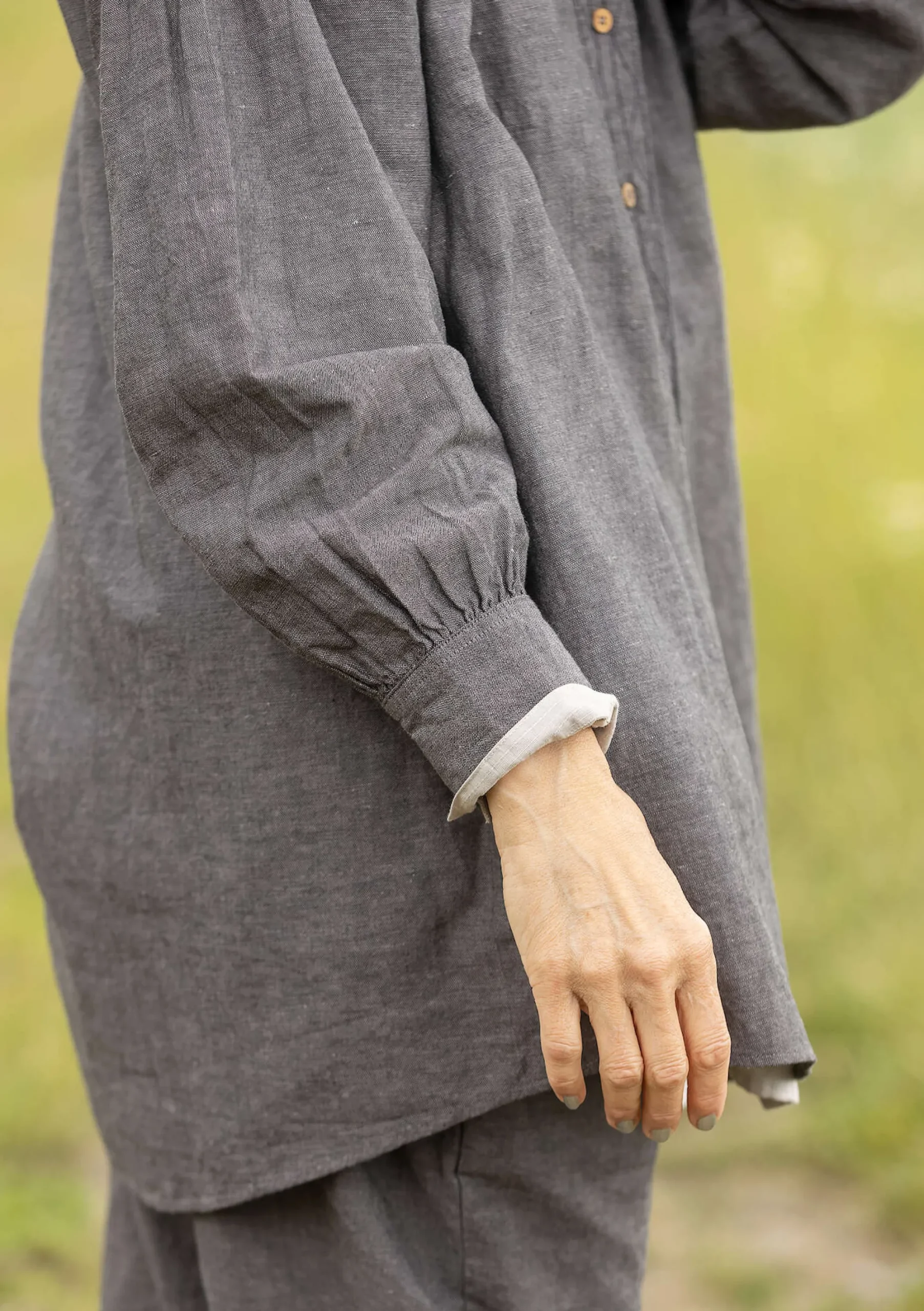 New Gudrun Sjödén Bluse Dunes Aus Bio-Baumwolle/Leinen aschgrau