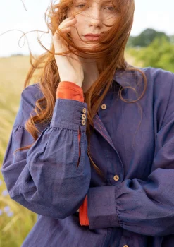 Discount Gudrun Sjödén Bluse Dunes Aus Bio-Baumwolle/Leinen brombeere