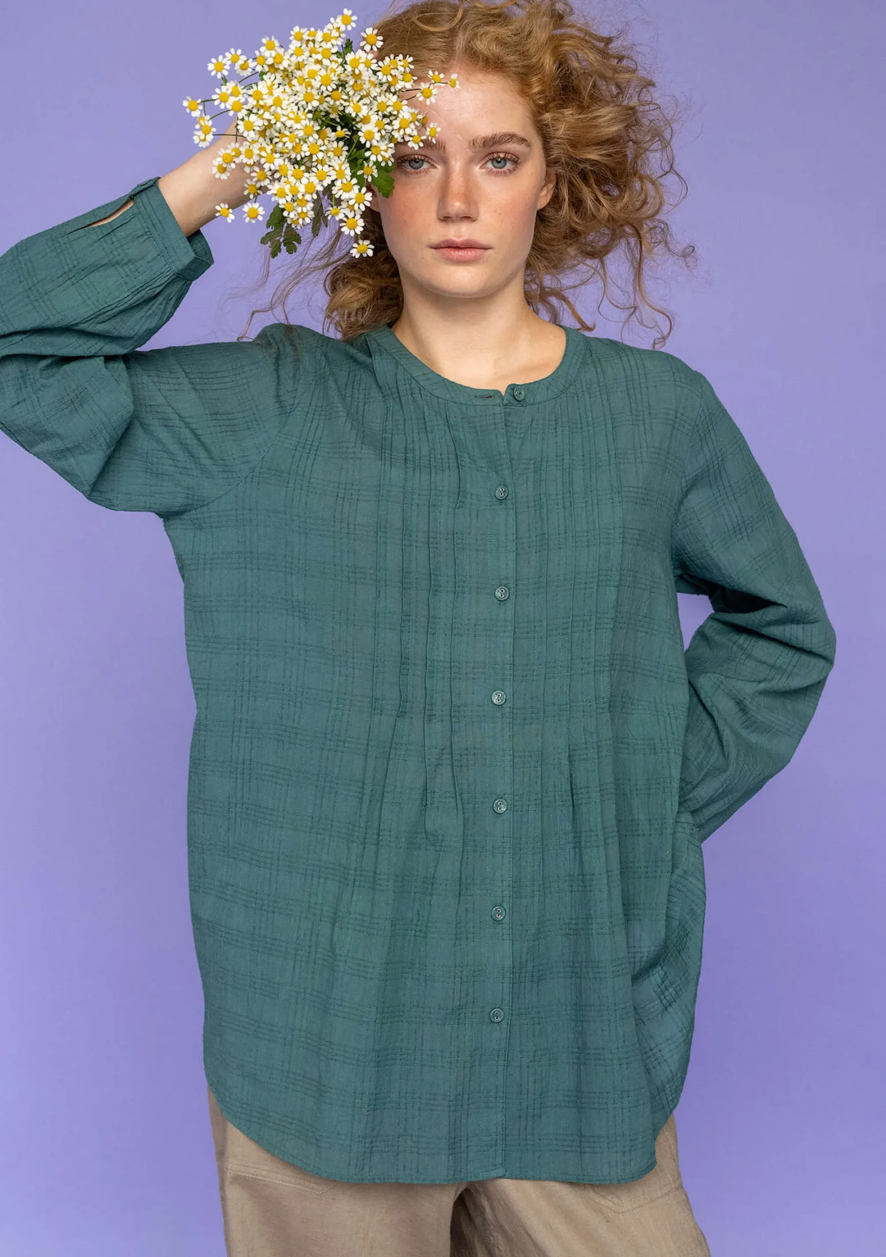 Clearance Gudrun Sjödén Bluse Garden Aus Bio-Baumwolle opalgrün