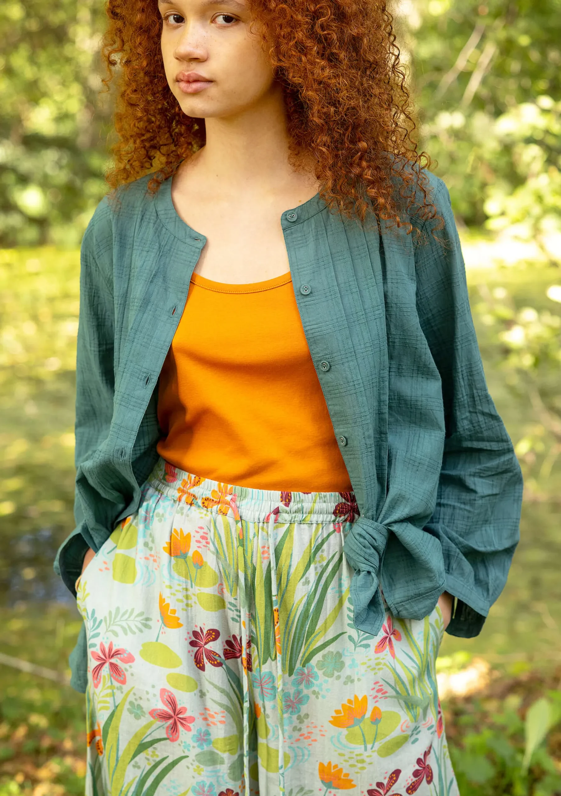 Clearance Gudrun Sjödén Bluse Garden Aus Bio-Baumwolle opalgrün