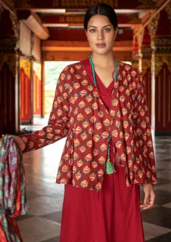 New Gudrun Sjödén Bluse Himalaya Aus Bio-Baumwolle achatrot