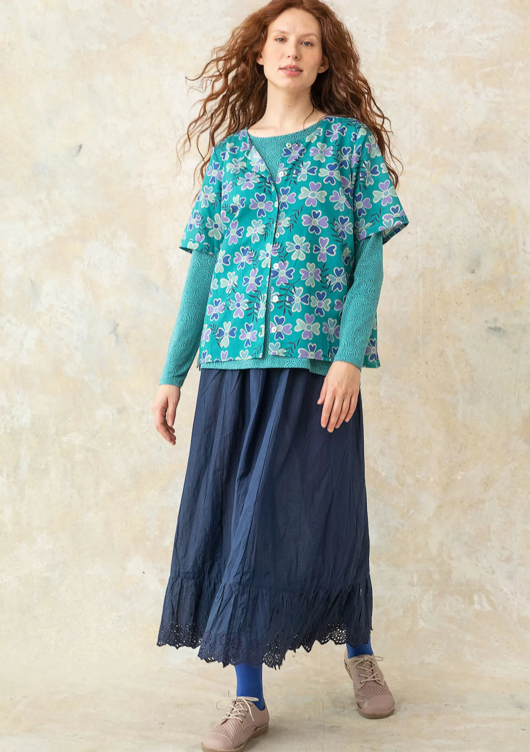 Outlet Gudrun Sjödén Bluse Peggy Aus Bio-Baumwollgewebe aqua-gemustert