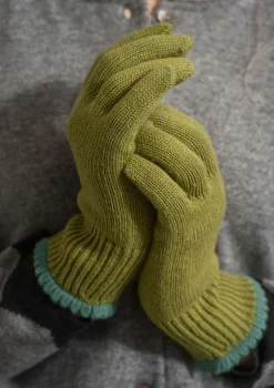 New Gudrun Sjödén Fingerhandschuhe Aus Wolle/Bio-Baumwolle, Mit Touchfunktion salbei