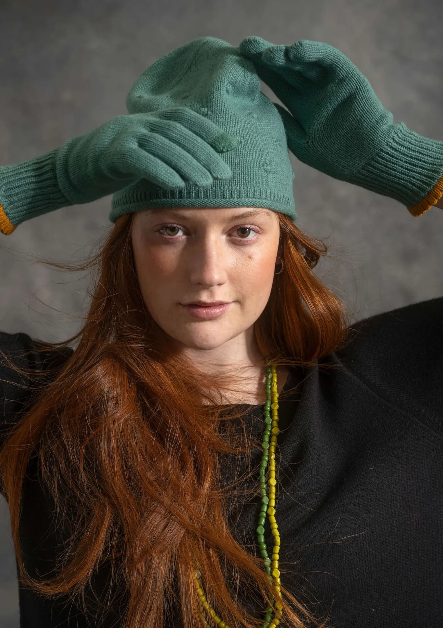 Gudrun Sjödén Fingerhandschuhe Aus Wolle/Bio-Baumwolle, Mit Touchfunktion wermutkraut