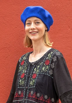 New Gudrun Sjödén Gestrickte Baskenmütze Aus Gefilzter Bio-Wolle tiefblau