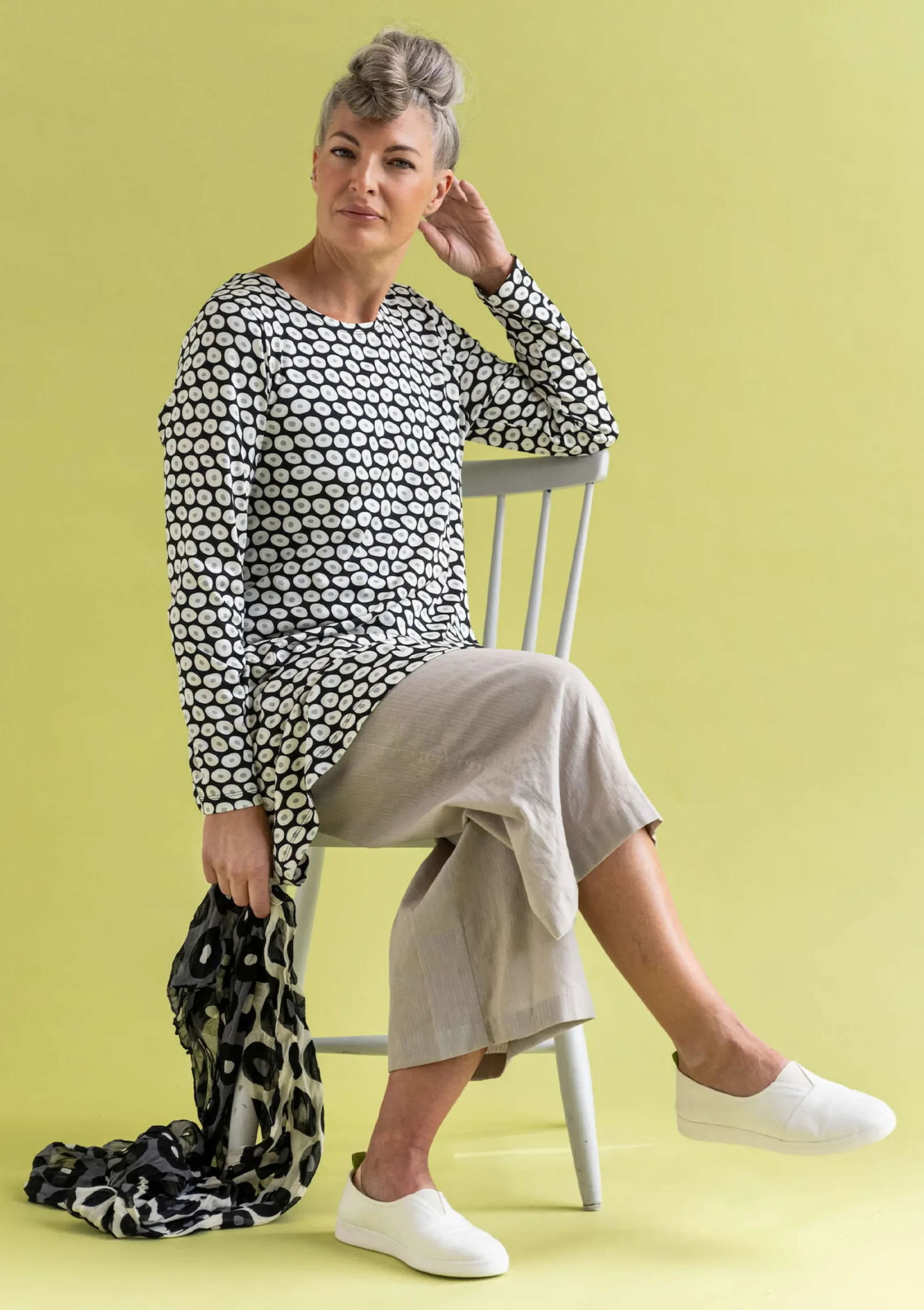 Hot Gudrun Sjödén Jerseytunika Billie Aus Bio-Baumwolle/Modal schwarz-gemustert