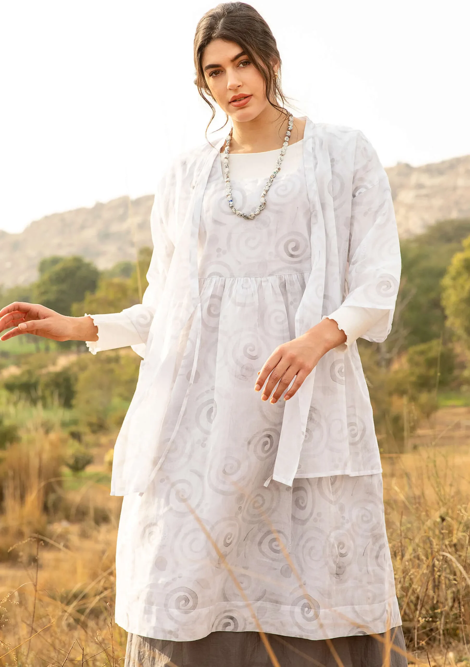 Clearance Gudrun Sjödén Kimono Cumulus Aus Baumwollgewebe weiß