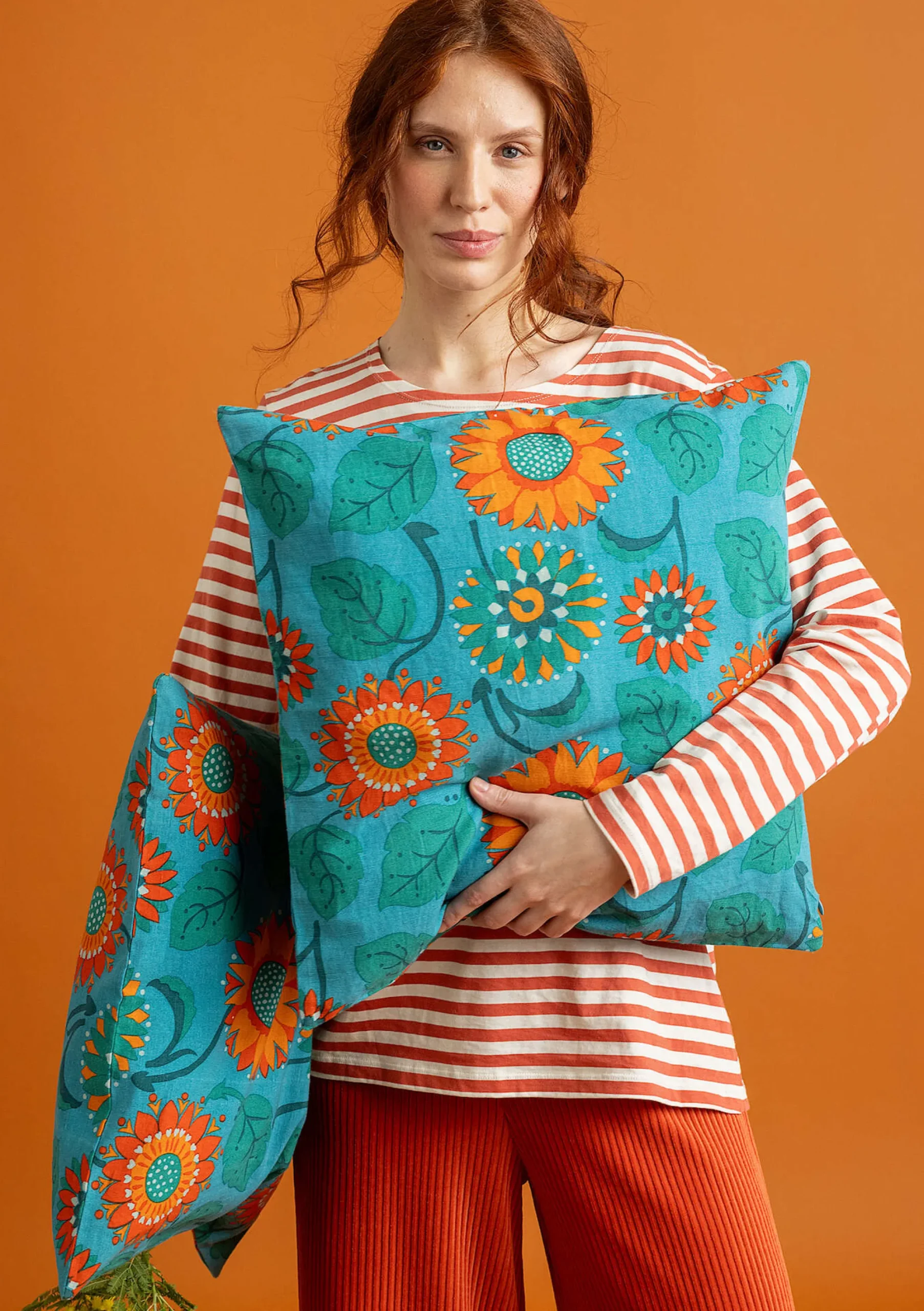 Discount Gudrun Sjödén Kissenhülle Sunflower Aus Bio-Baumwolle/Leinen türkis