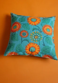 Discount Gudrun Sjödén Kissenhülle Sunflower Aus Bio-Baumwolle/Leinen türkis