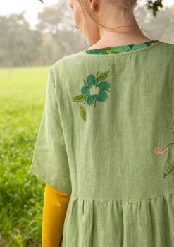 Clearance Gudrun Sjödén Kleid Blombukett Aus Leinengewebe stachelbeergrün