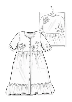 Clearance Gudrun Sjödén Kleid Blombukett Aus Leinengewebe stachelbeergrün