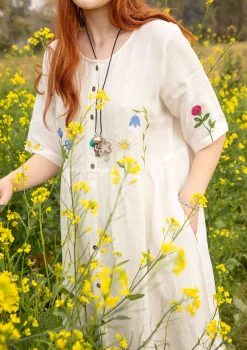 Gudrun Sjödén Kleid Blombukett Aus Leinengewebe ungebleicht