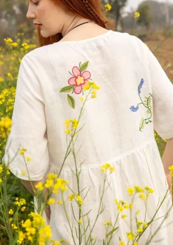 Gudrun Sjödén Kleid Blombukett Aus Leinengewebe ungebleicht