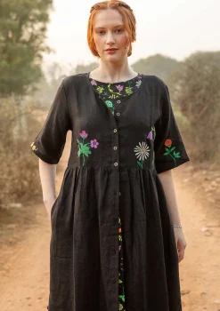 Discount Gudrun Sjödén Kleid Blombukett Aus Leinengewebe schwarz