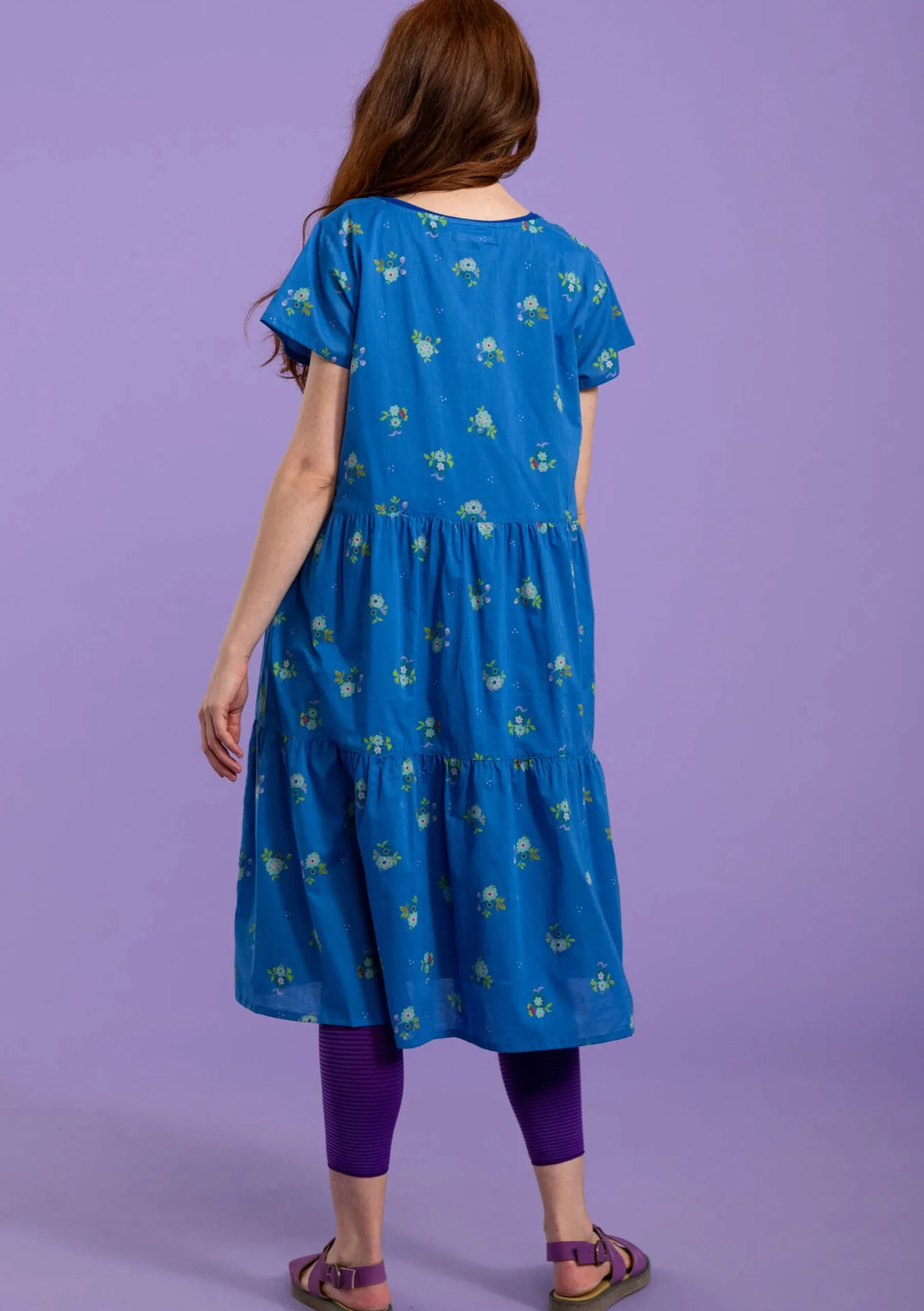 Sale Gudrun Sjödén Kleid Fleur Aus Bio-Baumwollgewebe mittelmeerblau