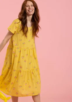 Sale Gudrun Sjödén Kleid Fleur Aus Bio-Baumwollgewebe goldregen
