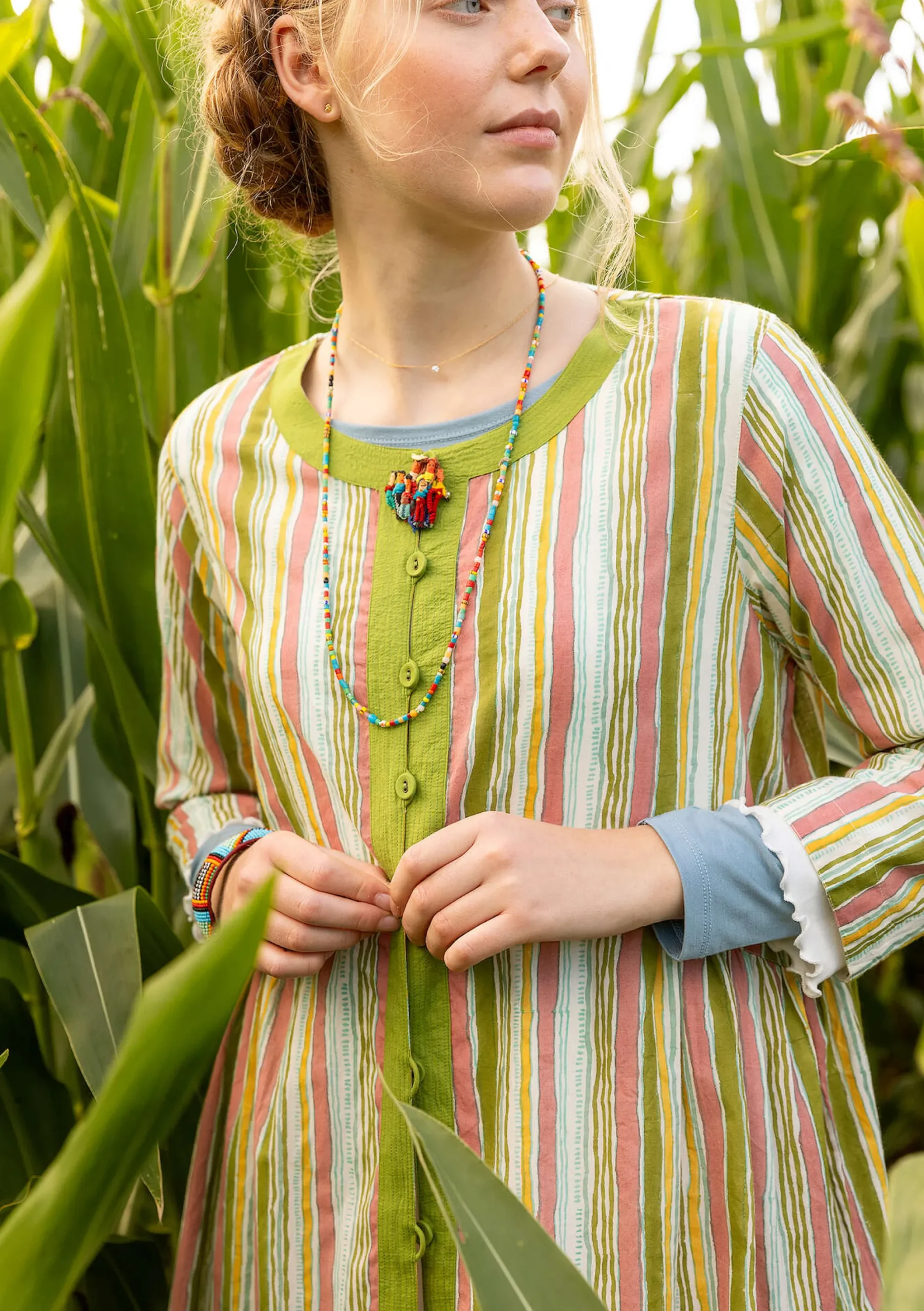 Sale Gudrun Sjödén Kleid Furilden Aus Bio-Baumwollgewebe hellkräutergrün