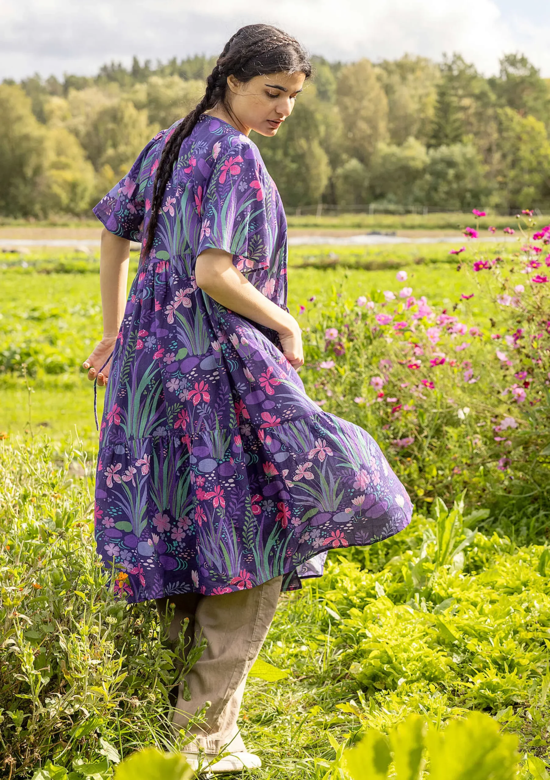 Discount Gudrun Sjödén Kleid Iris Aus Bio-Baumwollgewebe dunkelamethyst