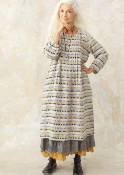 Gudrun Sjödén Kleid Lillian Aus Leinengewebe hellgrau-gemustert