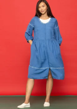 Discount Gudrun Sjödén Kleid Margit Aus Leinen/Modal-Gewebe eismeerblau