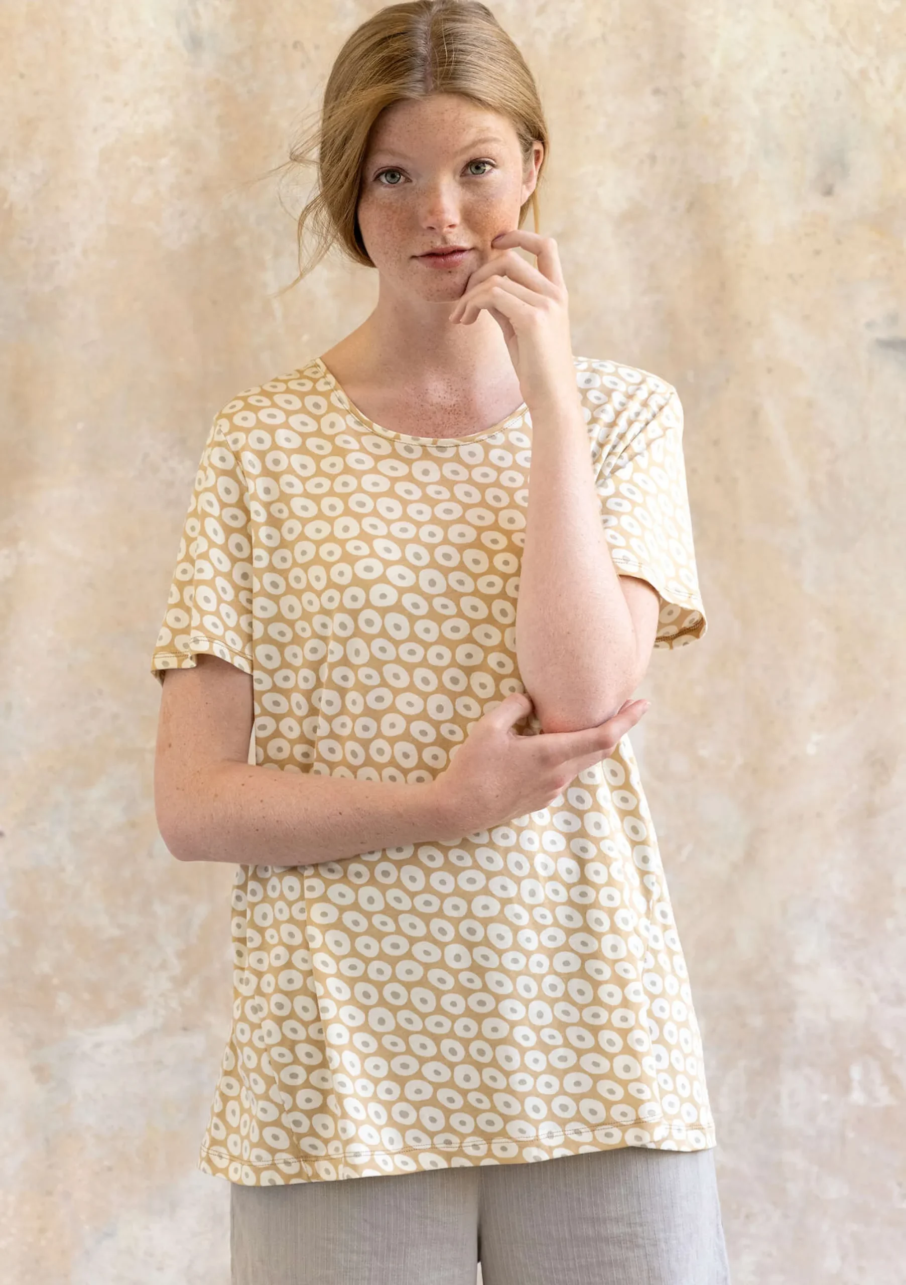 Sale Gudrun Sjödén Kurzarmshirt Billie Aus Bio-Baumwolle/Modal hafer-gemustert