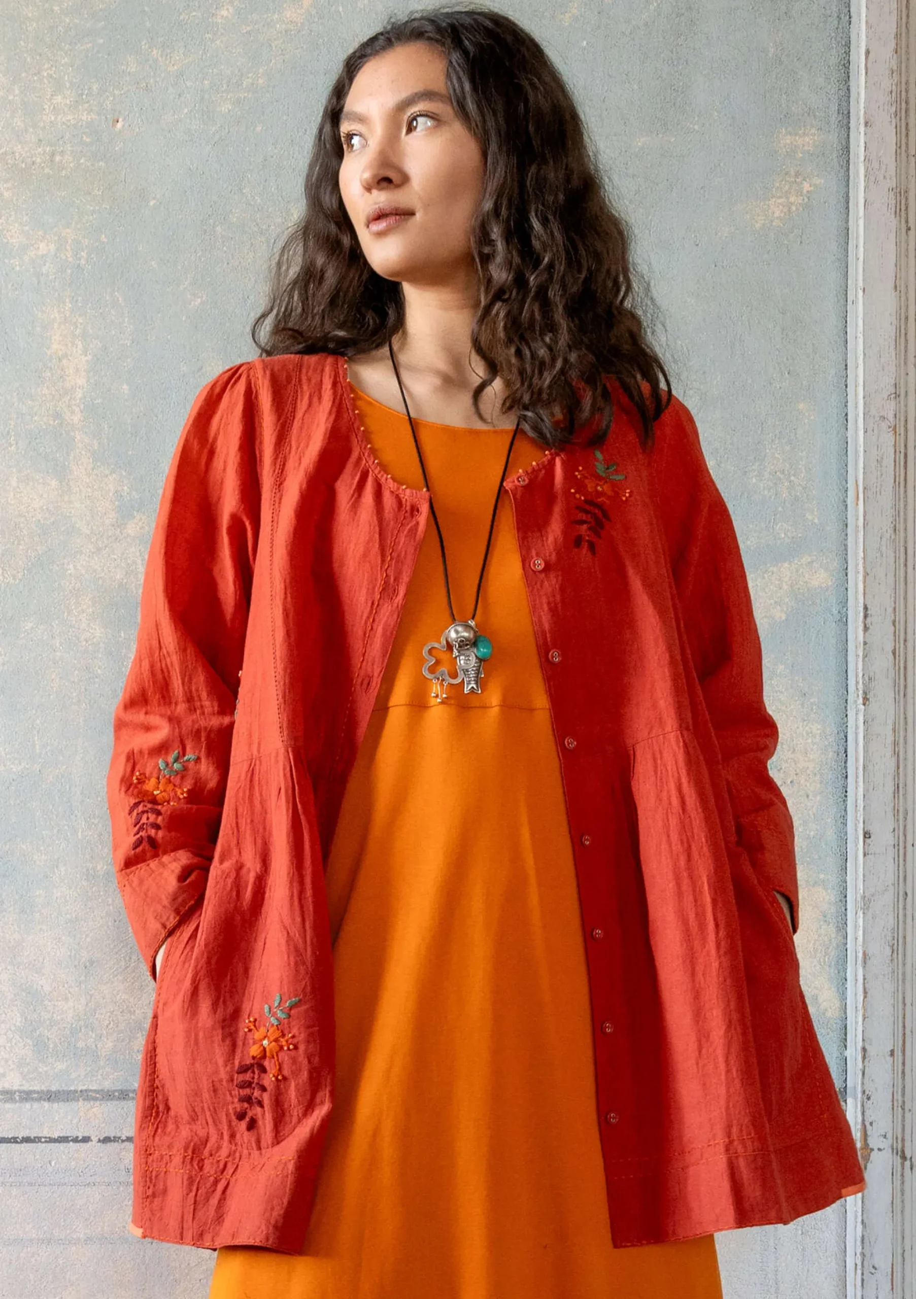 Discount Gudrun Sjödén Künstlerbluse Shimla Aus Bio-Baumwolle/Leinen kupfer