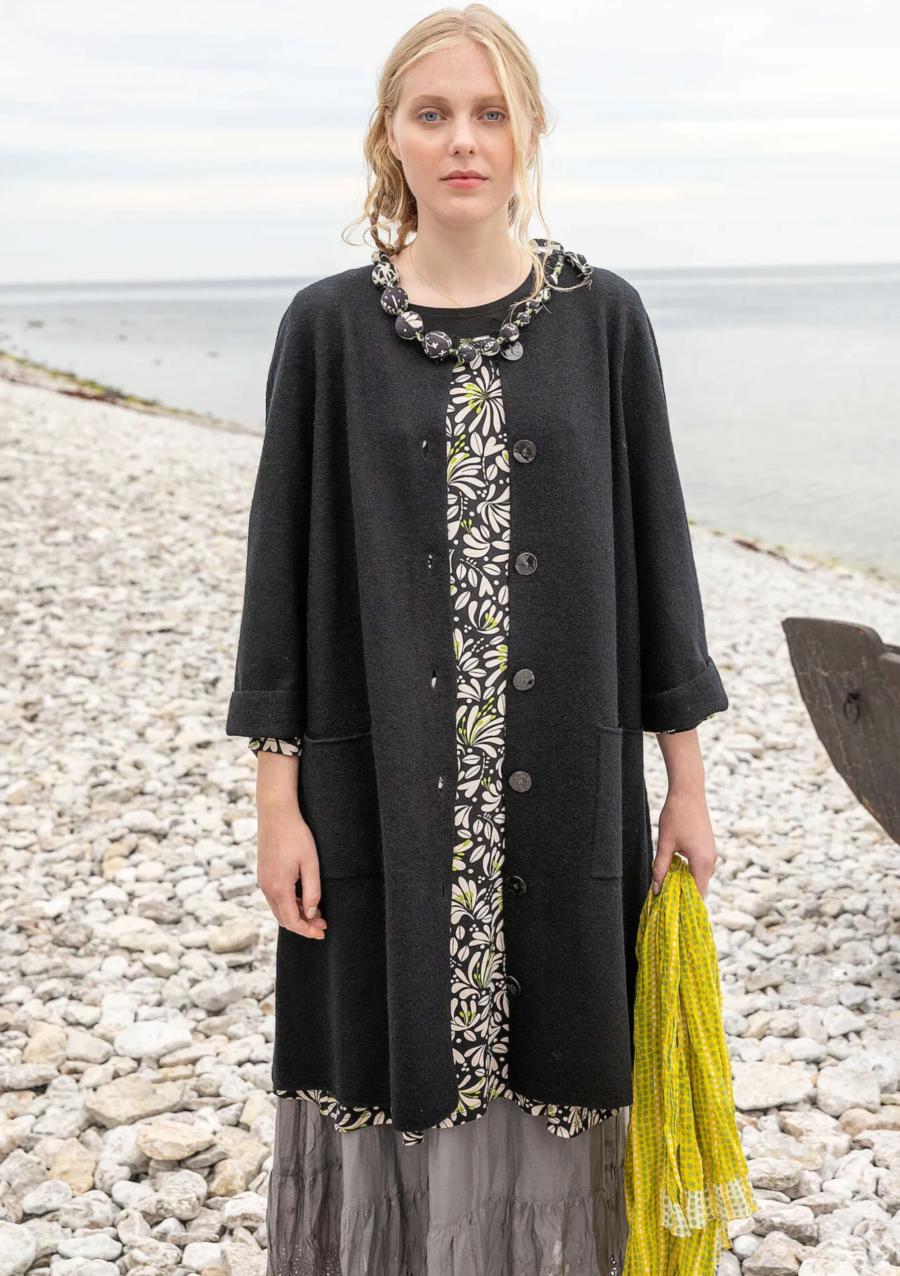 Clearance Gudrun Sjödén Langstrickjacke Aus Gefilzter Bio-Wolle schwarz