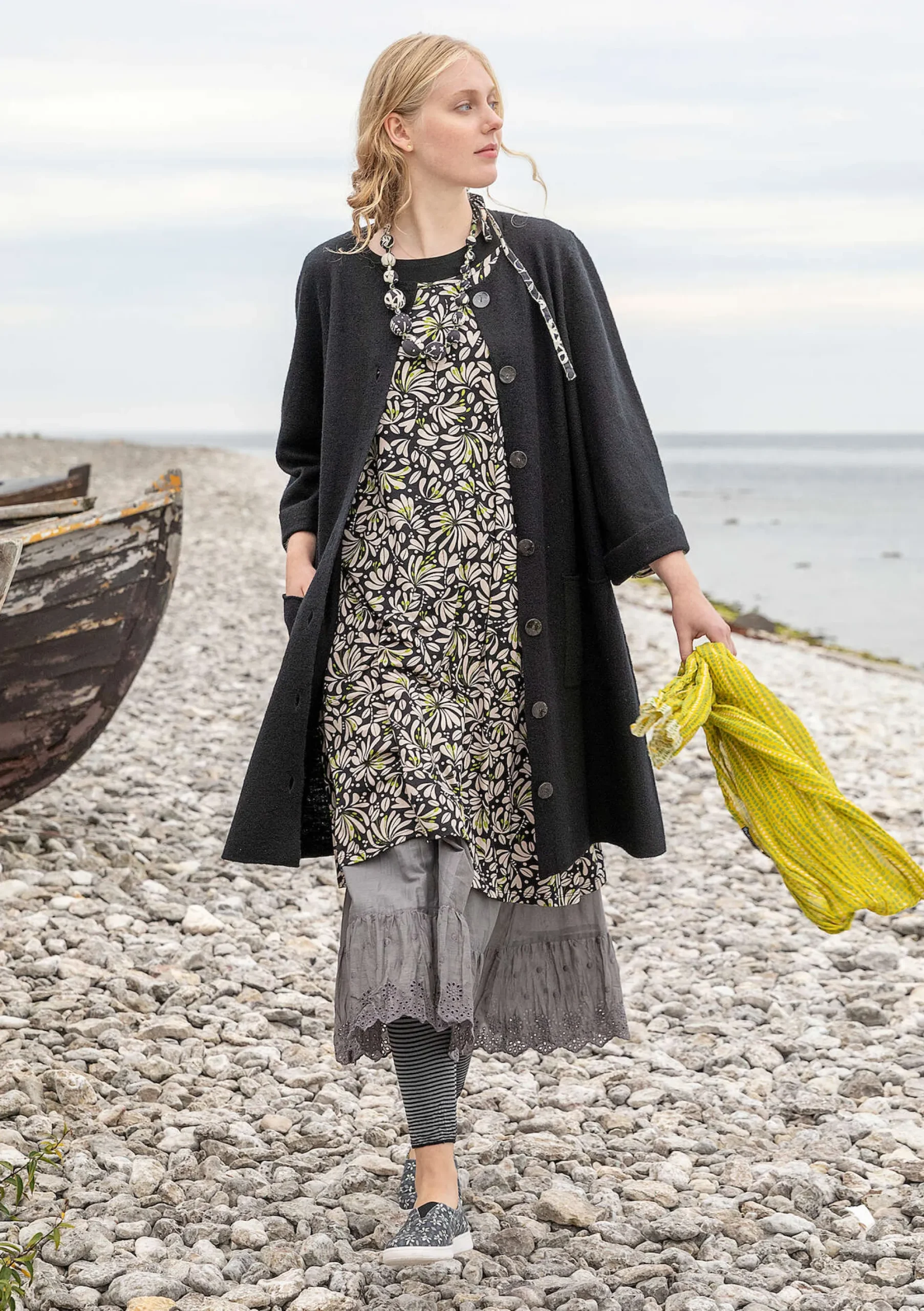 Clearance Gudrun Sjödén Langstrickjacke Aus Gefilzter Bio-Wolle schwarz
