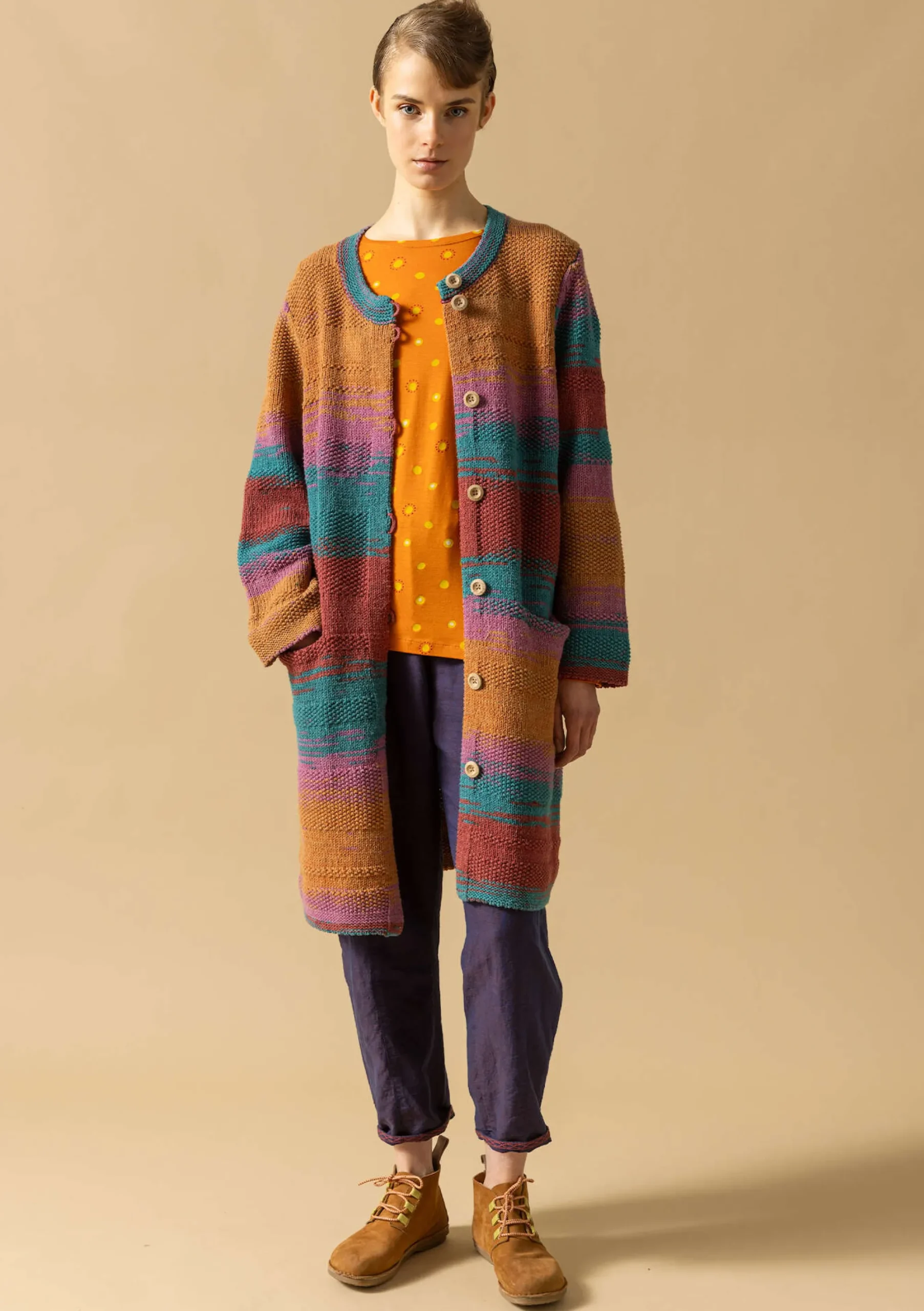 Clearance Gudrun Sjödén Langstrickjacke Ella Aus Wolle/Bio-Baumwolle kupfer
