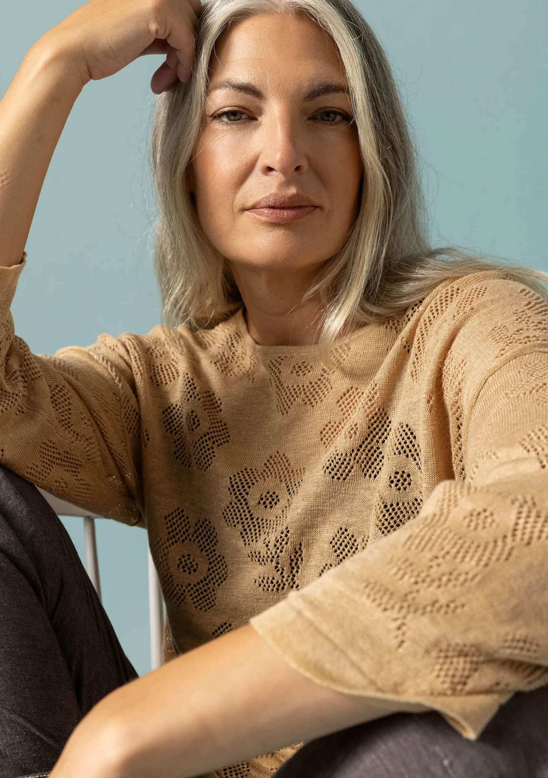 Hot Gudrun Sjödén Pointelle-Pullover Aus Leinen/Recycling-Leinen hafer