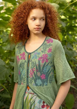 Discount Gudrun Sjödén Pointelle-Strickjacke Iris Aus Leinen/Recycling-Baumwolle staubgrün