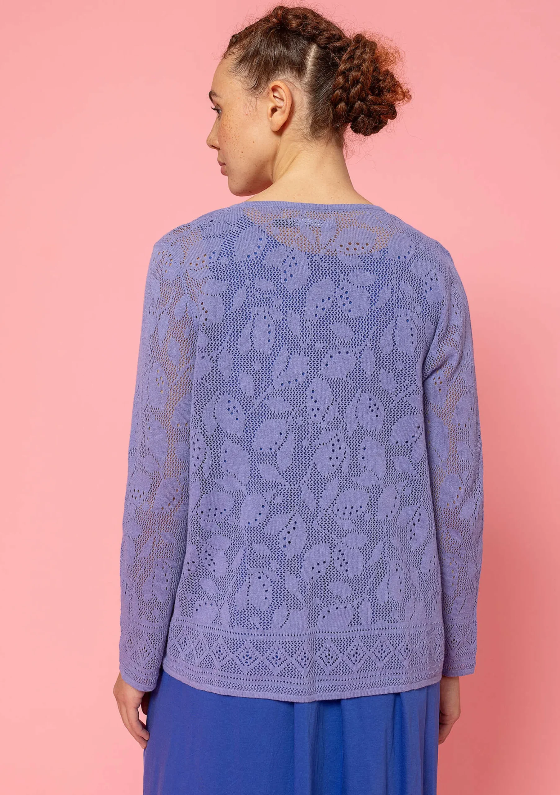 Clearance Gudrun Sjödén Pointelle-Strickjacke Luisa Aus Leinen/Recycling-Baumwolle dunkellavendel