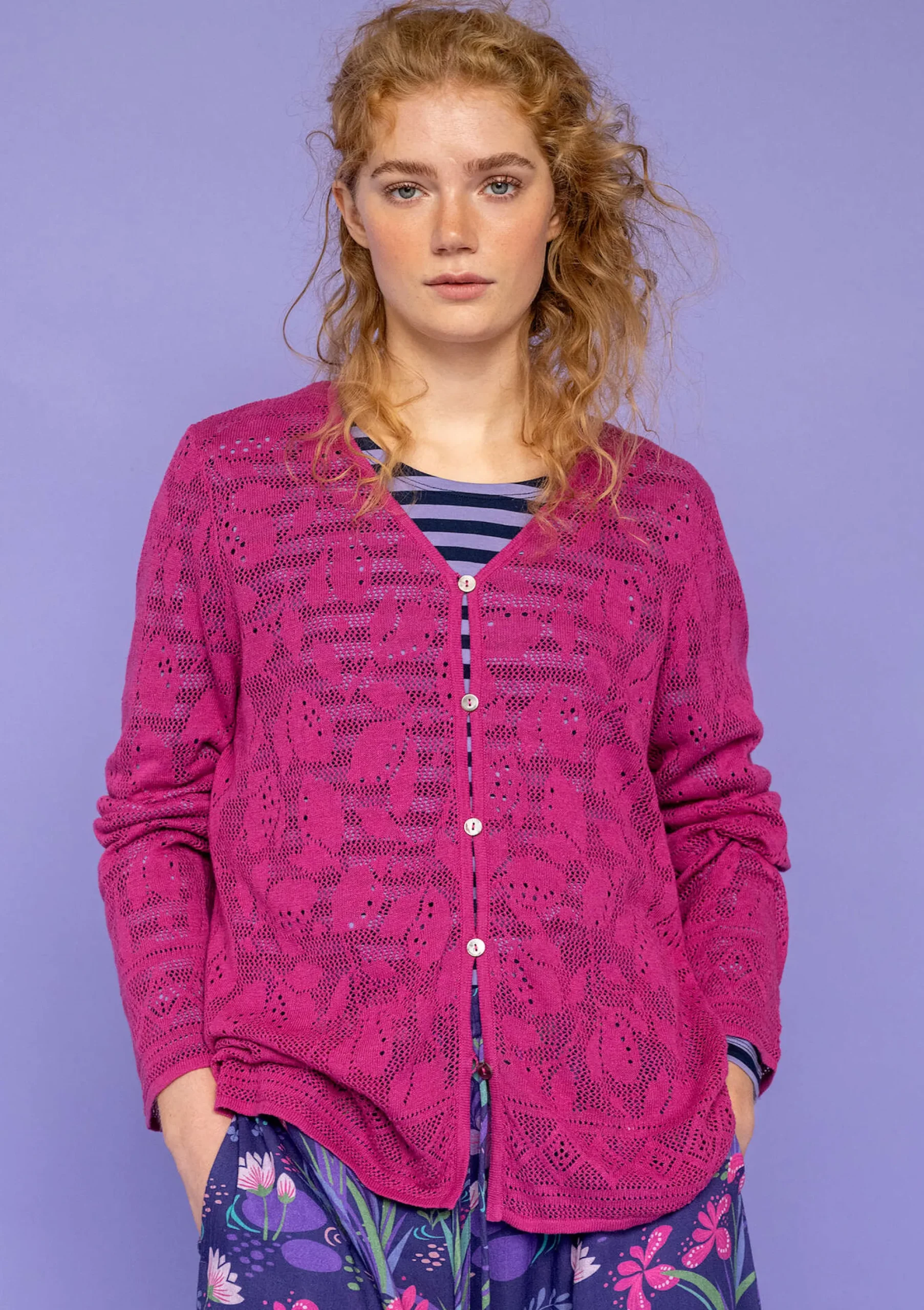Clearance Gudrun Sjödén Pointelle-Strickjacke Luisa Aus Leinen/Recycling-Baumwolle orchideenrosa