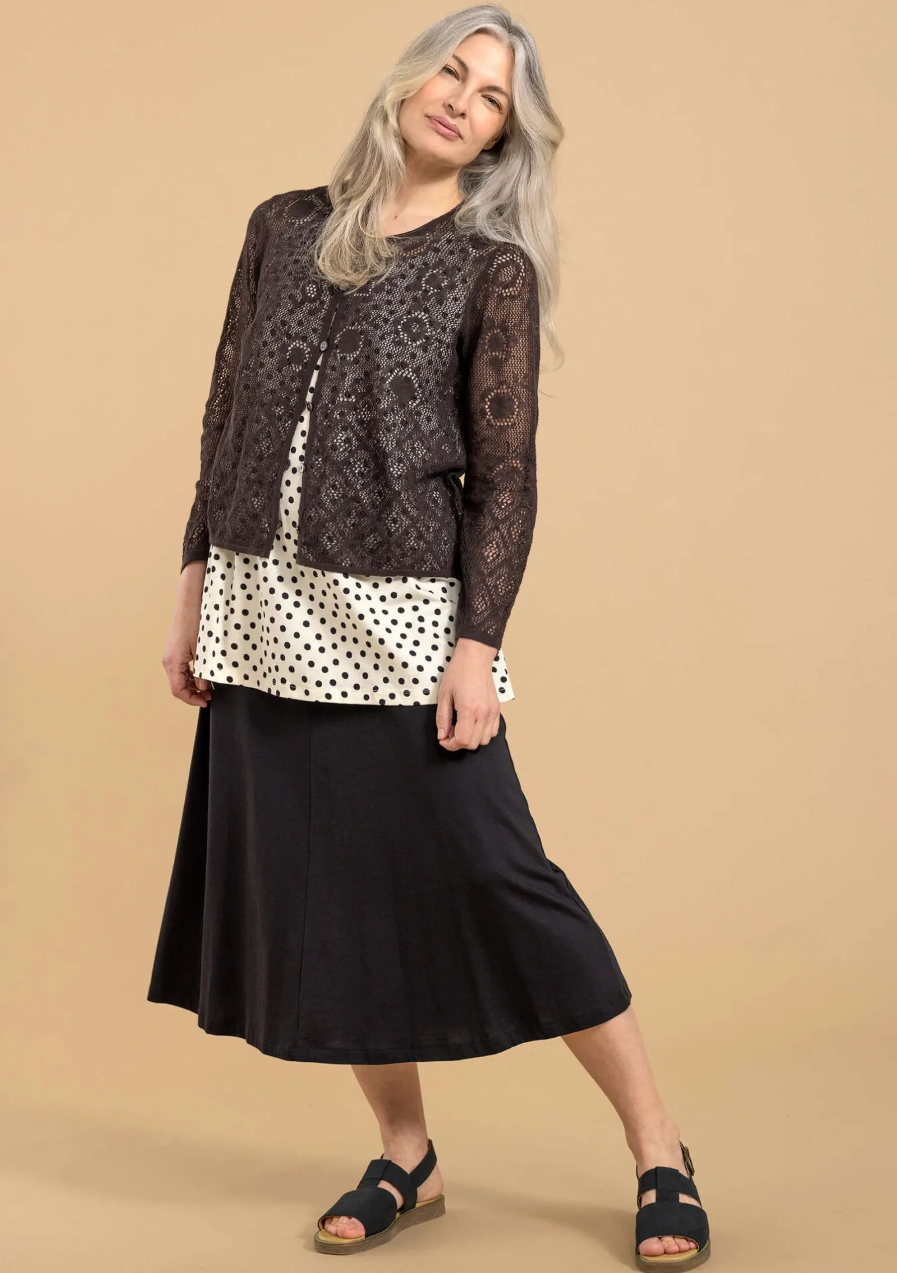 Clearance Gudrun Sjödén Pointelle-Strickjacke Pezenas Aus Leinen/Recycling-Baumwolle espresso