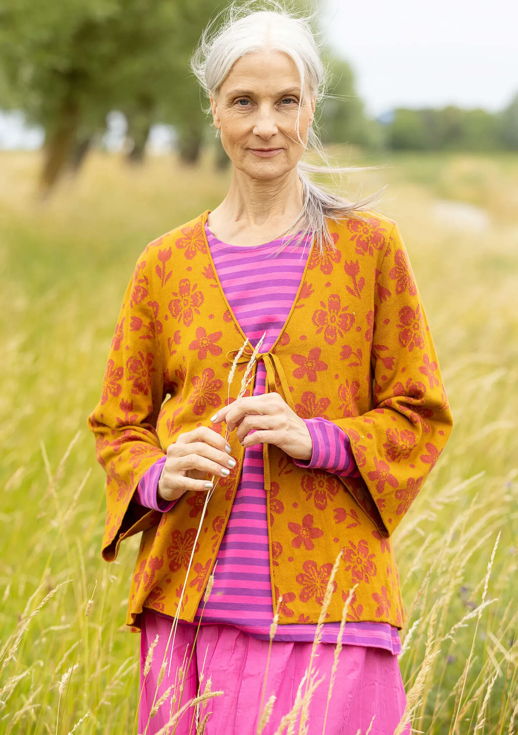 Outlet Gudrun Sjödén Strickjacke Flora-Li Aus Bio-/Recycling-Baumwolle curry