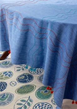 Outlet Gudrun Sjödén Tischdecke Stitches Aus Bio-Baumwolle leinenblau