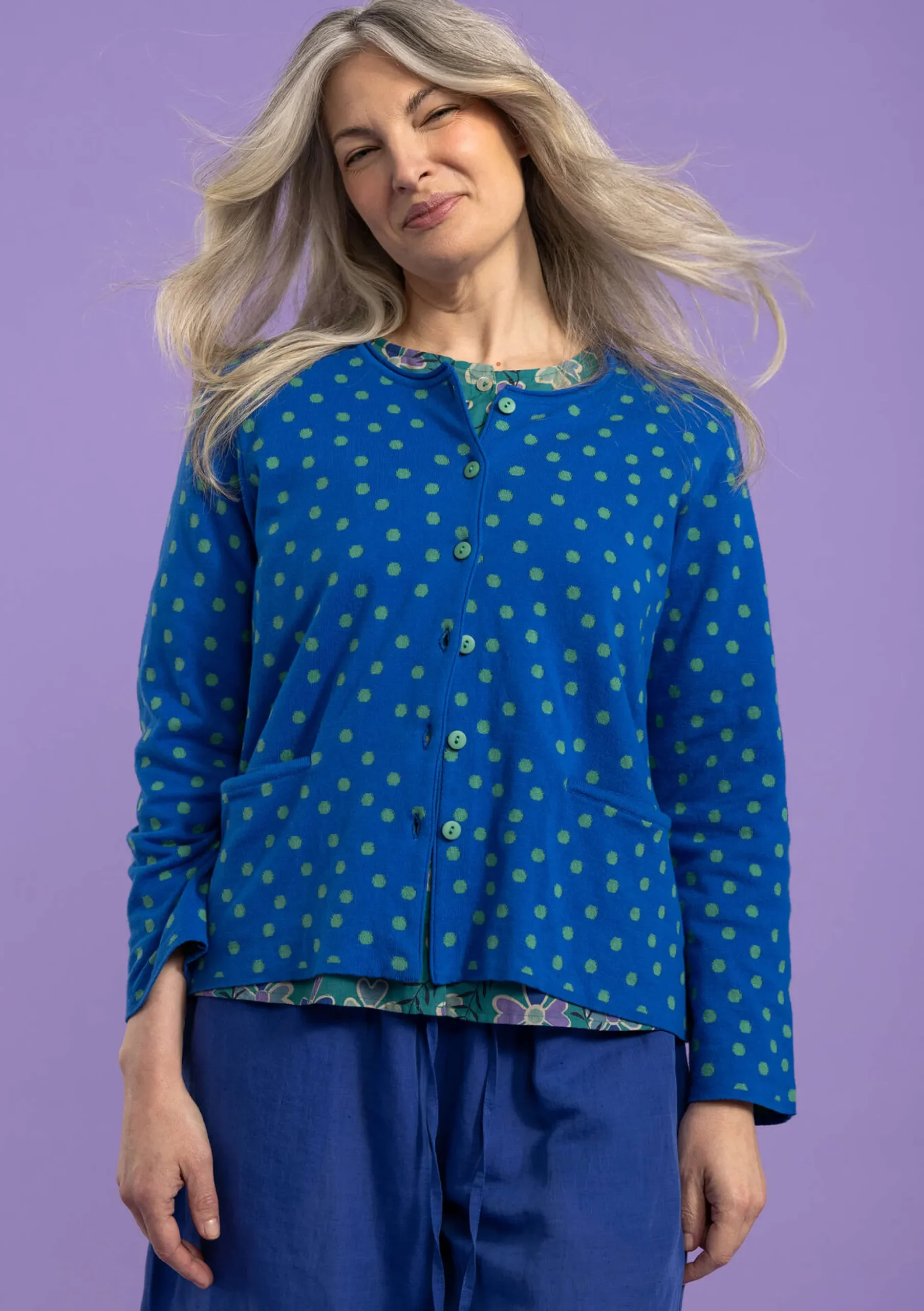 Hot Gudrun Sjödén Tupfenstrickjacke Aus Bio-Baumwolle saphirblau