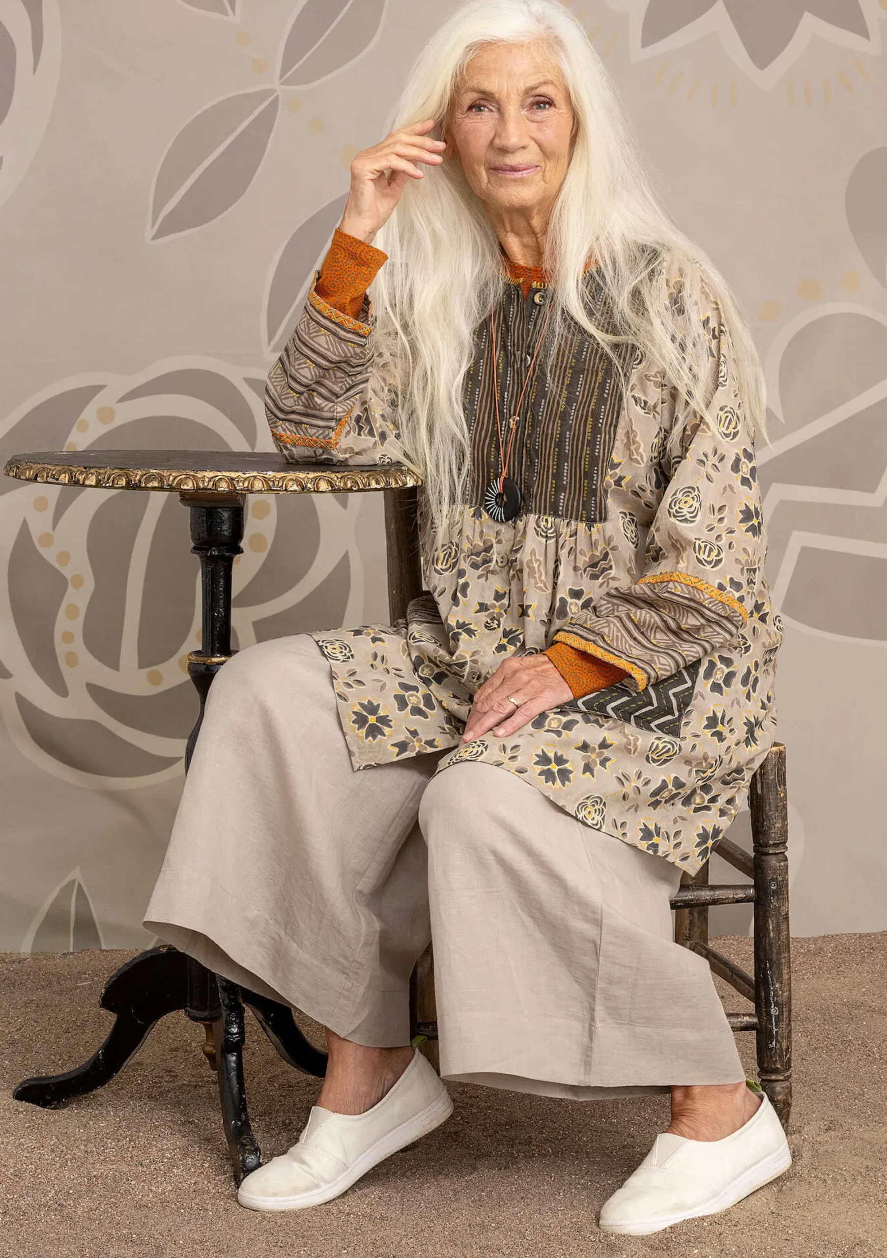 Gudrun Sjödén Webhose Amber Aus Bio-Baumwolle/Leinen kalkstein